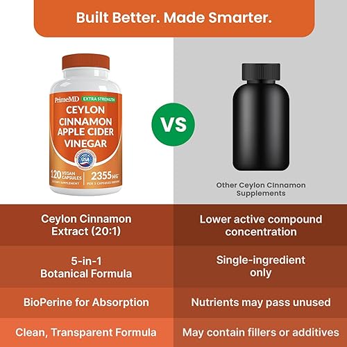 Miniatura 5 de Polvo de canela de Ceilán 5 en 1 extra fuerte, cápsulas orgánicas de canela de Ceilán con cúrcuma, vinagre de sidra de manzana, ginseng coreano y