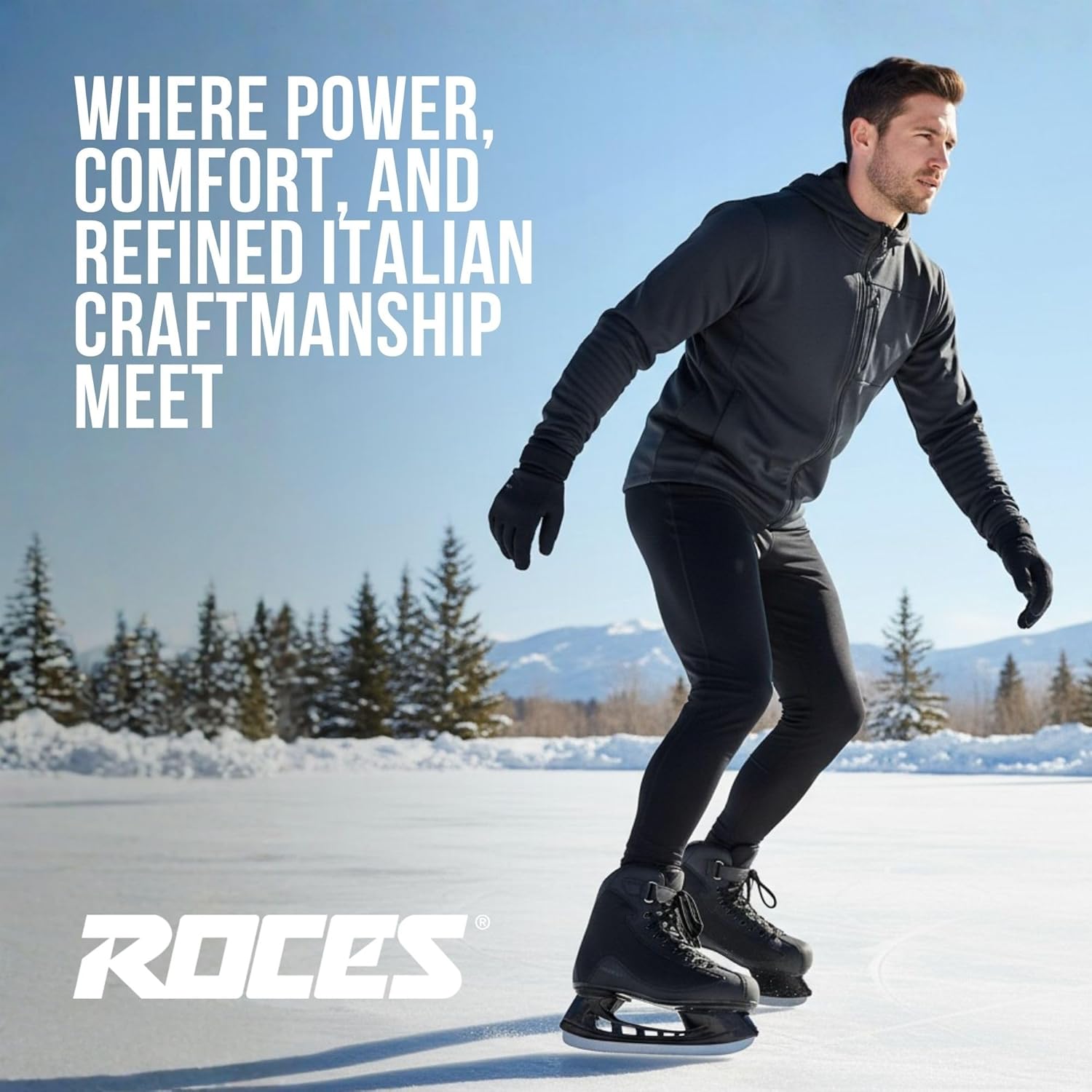 ROCES RSK 2 Ice Skates for Men, Classic Hockey Style Stainless Steel Figure Skates with Lace & Power Strap Closure System & Anatomic Padding Footbed for Comfortable Everyday Wear