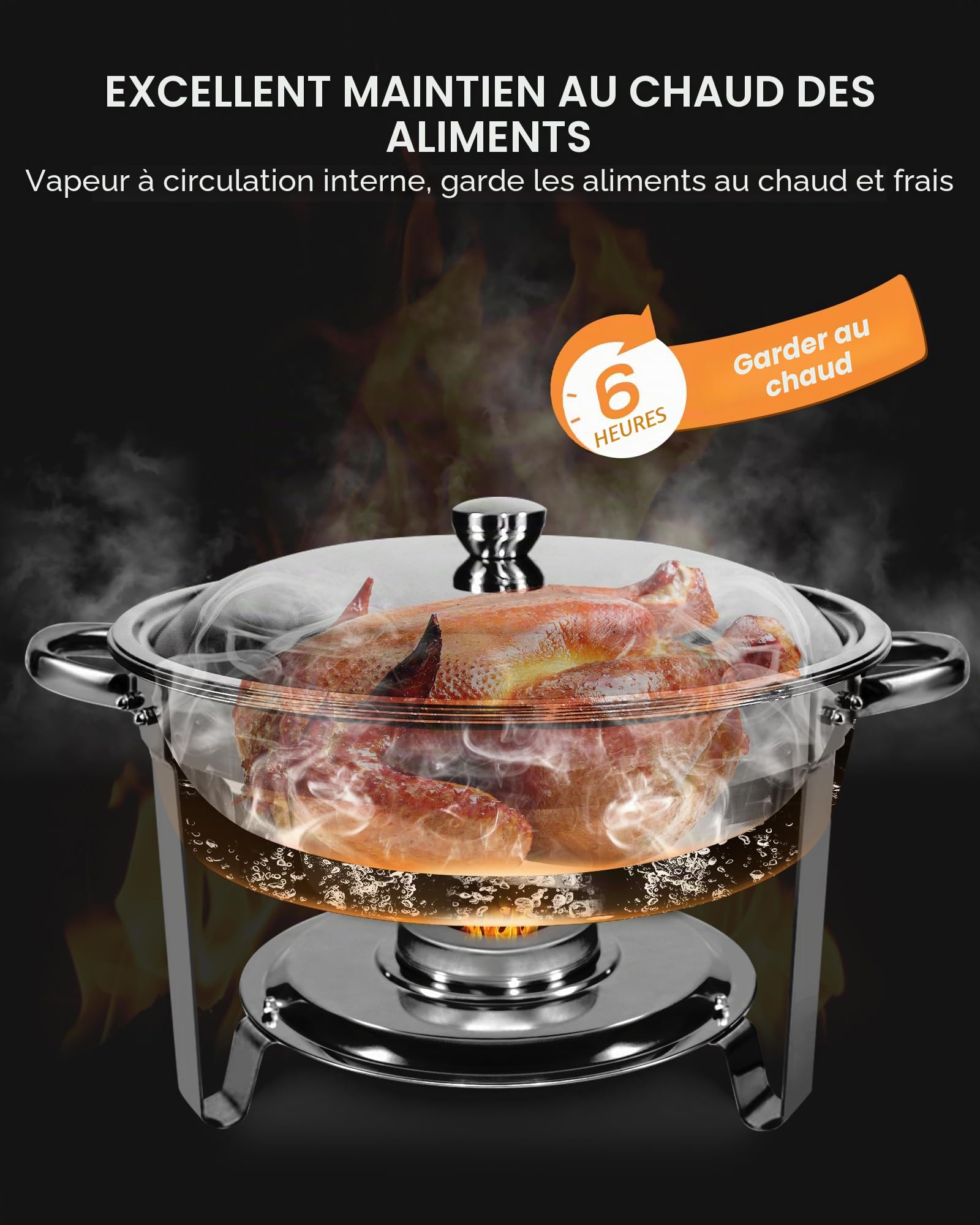 Chafing Dish Buffet Lot de 4 récipients de Conservation au Chaud en Acier Inoxydable - 5 l - Robuste et de qualité supérieure - avec Pinces de Service - Rondes - Argenté