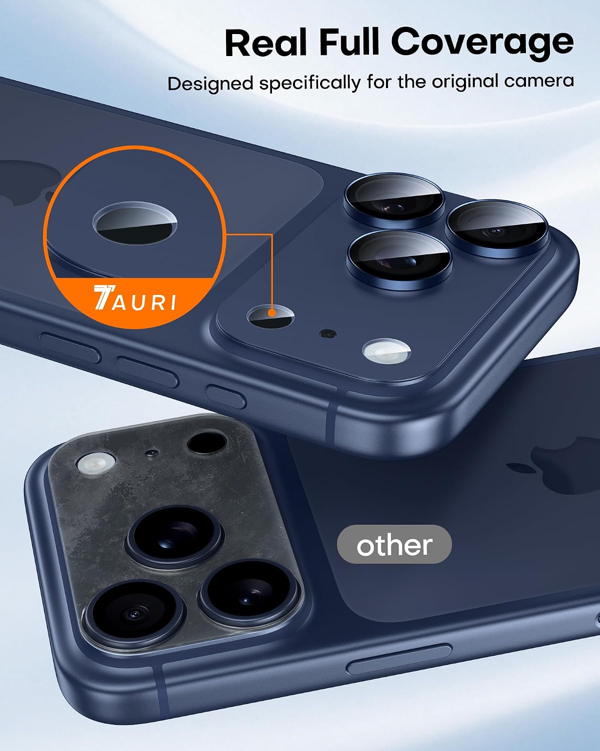 TAURI 2 Pack for iPhone 17 Pro Max Camera Lens Protector, Full Coverage Military-Grade Shatterproof, Upgrade AR Anti-Reflection Ultra Clear Transmission & Case Friendly, Deep Blue