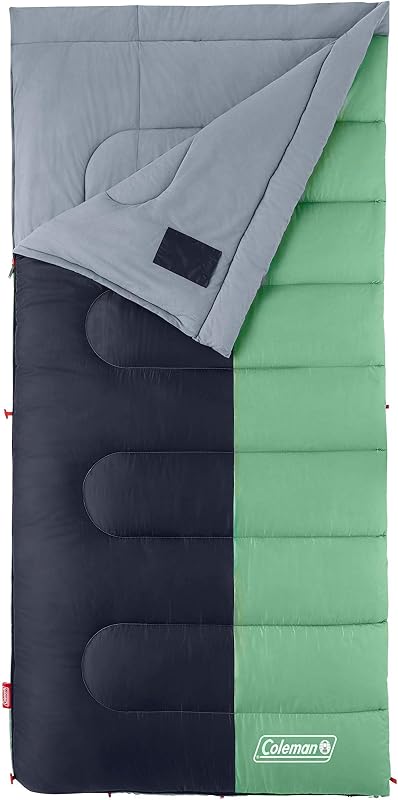 Coleman Biscayne Saco de dormir para clima cálido, 40 °F, saco de dormir para acampar para adultos, cremallera bidireccional sin enganches para ventilación con saco de cosas incluido, se adapta a adultos de hasta 6 pies 4 pulgadas de alto