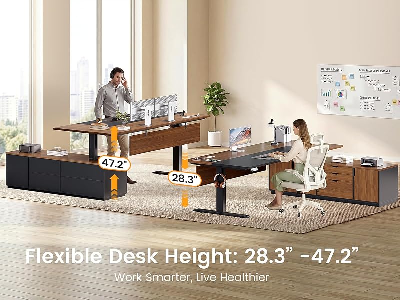 SEDETA 71" Executive L Shaped Electric Standing Desk, Brown image 3