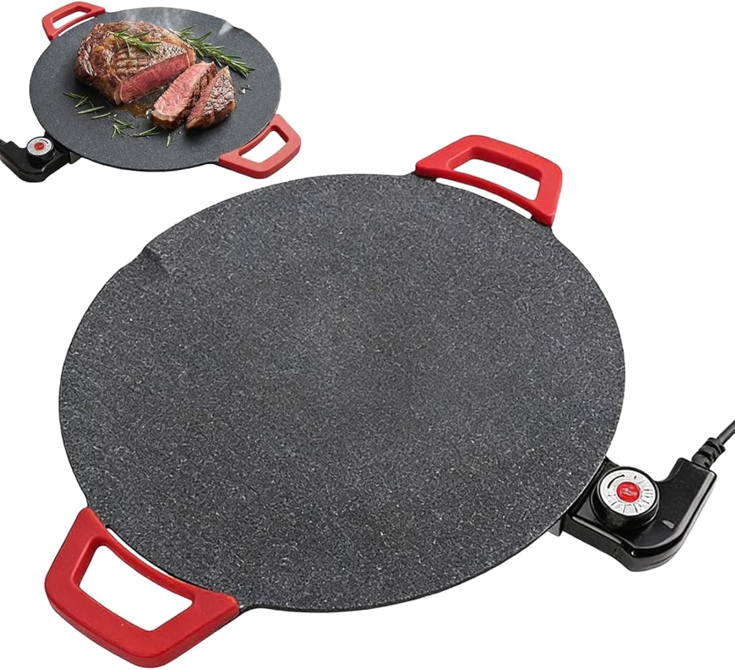 Smokeless Indoor Electric Grill with Non-Stick Surface - Compact Versatile Cooking for Steaks, Pancakes, BBQ, 11-Inch Round Teppanyaki Pan