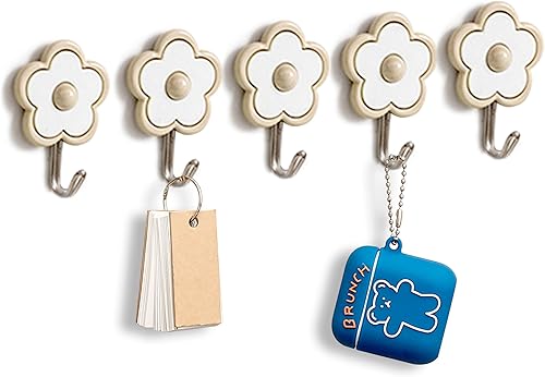 Miniatura 7 de Paquete de 5 Lindos ganchos de utilidad Floret resistentes hasta 5 libras, impermeables y a prueba de aceite. Llave para colgar. Se pega en la