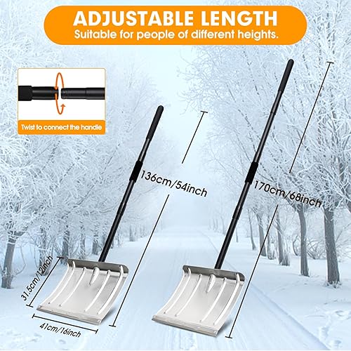 Miniatura 5 de Palas de nieve para entrada de 5468 pulgadas para eliminación de nieve de aluminio resistente portátil pala desmontable para maletero de coche,