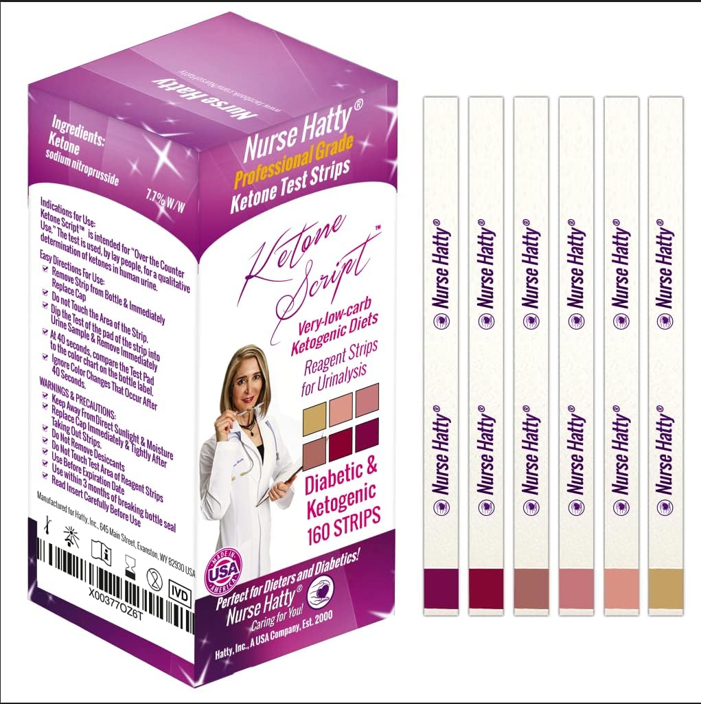 Nurse Hatty 160ct. Ketogenic & Diabetic Urinalysis Test Strips, Measures for Very-Low-carb Ketogenic Diets (VLCKD) in Urine - Long Strips : Health & Household