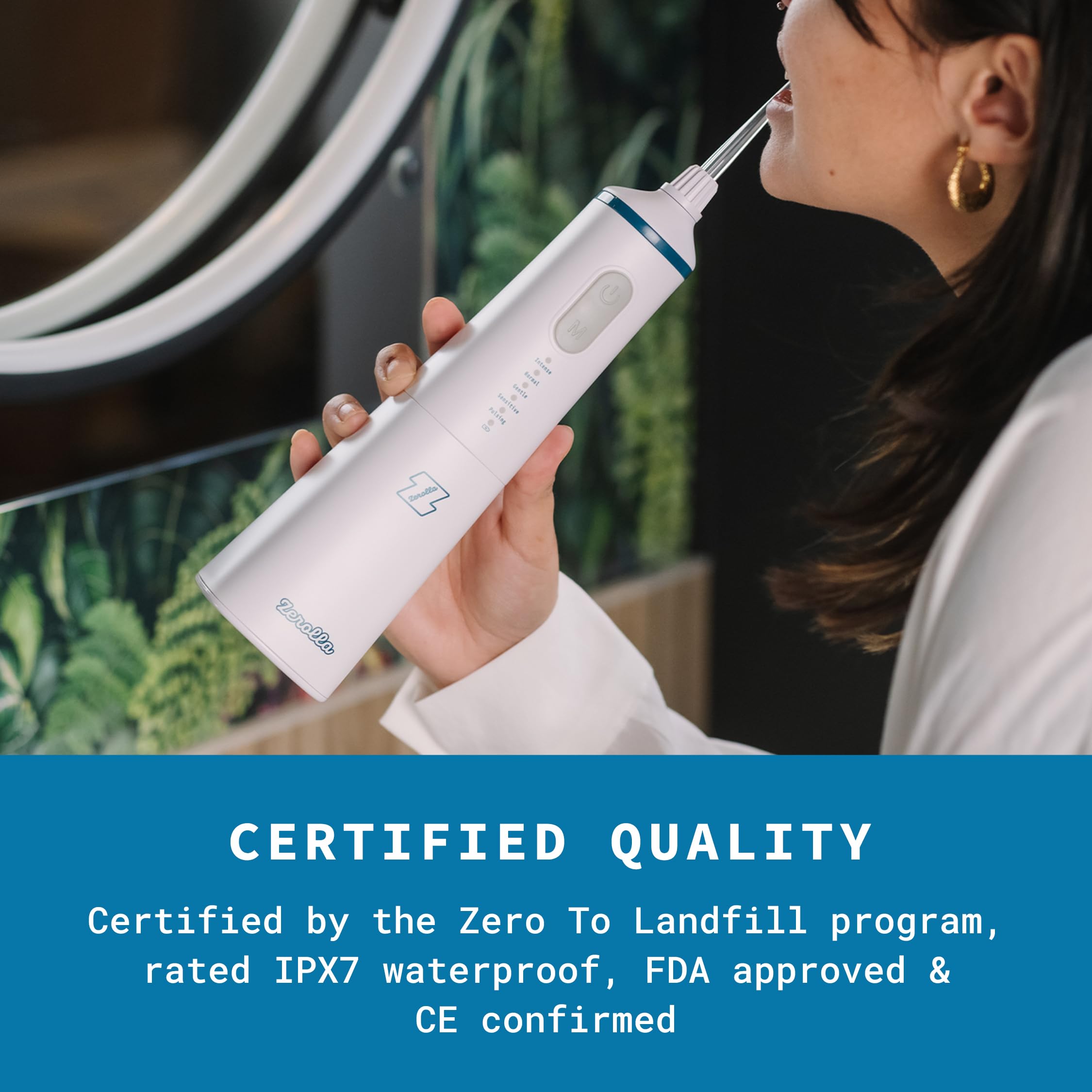 Zerolla Eco Electric Water Flosser - Juego completo de irrigador dental inalámbrico para dientes con 5 modos de hilo dental y 6 boquillas de chorro especializadas, recargable por USB e impermeable