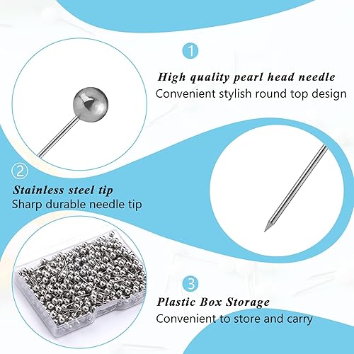 Miniatura 3 de Pnytty 600 alfileres de costura rectos para tela, alfileres de acolchado de 0.63 pulgadas, pequeños alfileres de costura rectos con cabeza de bola