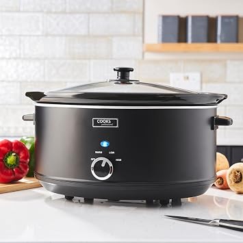Cooks Professional Slow Cooker 6.5 Litre with Glass Lid, Cool Touch Handles, Dishwasher Safe Bowl, 2 Heat Settings & Keep Warm Function | Large One Pot Cooking Machine | Black