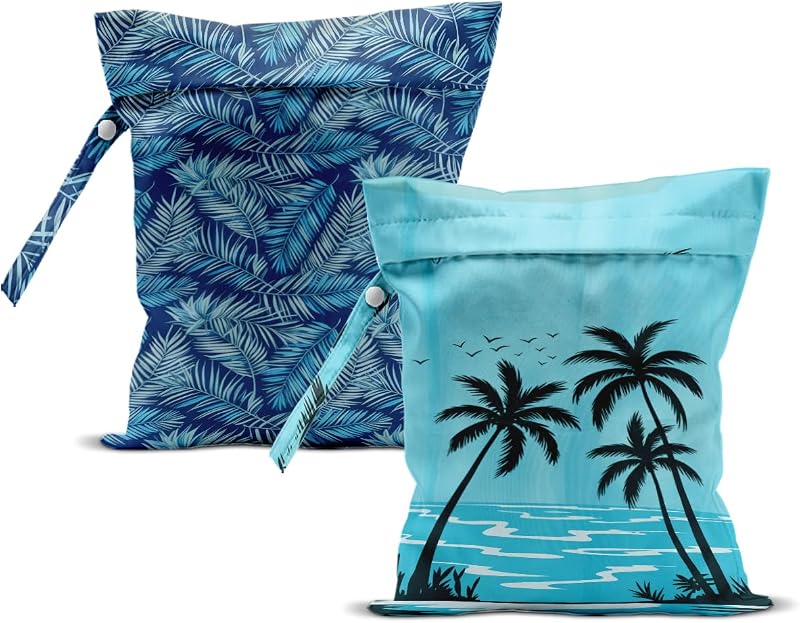 Necessaire ZHAMEN com zíper e alça, estampa Tropical Plants, 2 unidades