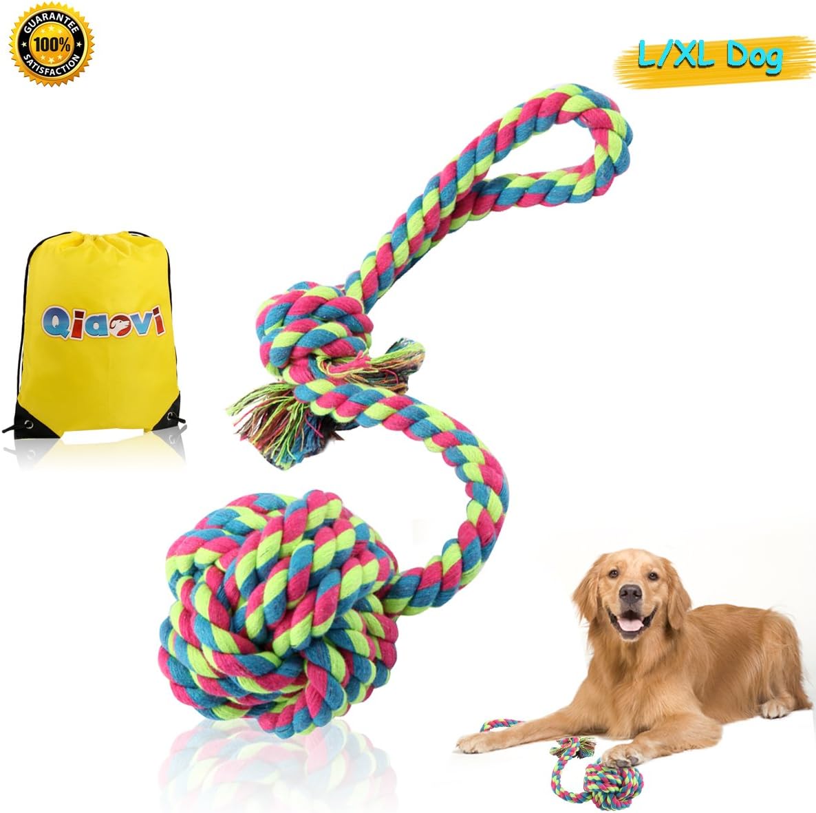 XL Dog Rope Toy for aggressive Chewer ,100% Cotton Interactive Puppy Training Toy for Large Breeds and Big Puppies, Durable & Strong for Tug-of-War and Fetch, Power Chew Toy for Canine Teeth