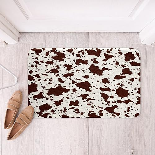 Miniatura 4 de Tapete de baño con estampado de piel de vaca, 40 x 60 pulgadas, piel de vaca blanca y marrón, fuerte absorción de agua, toalla con estampado de piel