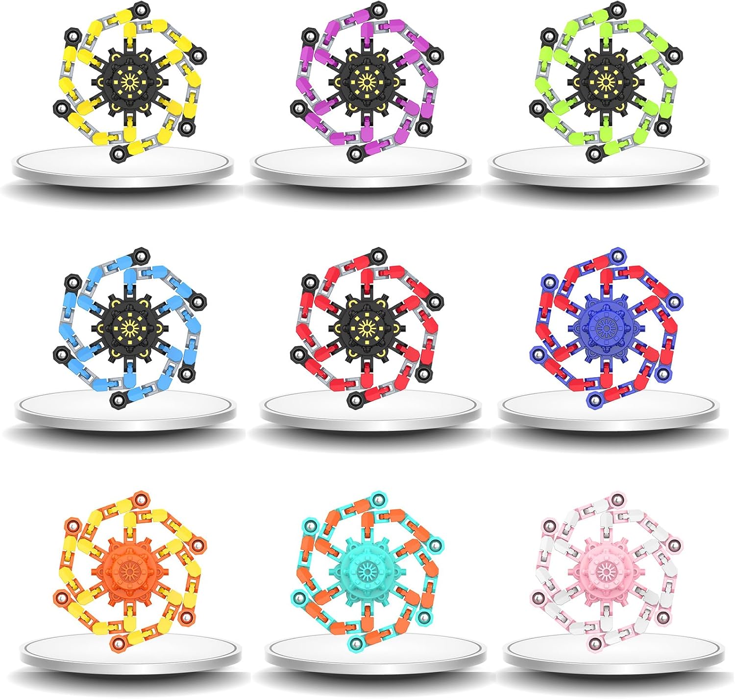 Easter Basket Stuffers Transformable Fidget Spinners,Funny Stress Relief Sensory Fidget Toys,Deformable Chain DIY Robot Fingertip Gyros Toy Party Favors Kids Easter Basket Stuffers(9PC)