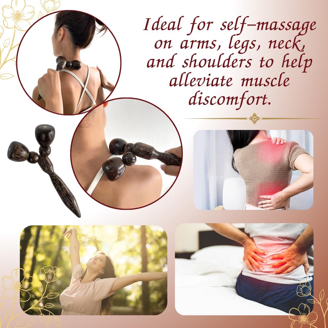 Thai Palm Wood Massage Roller – 8’’ Wooden Neck & Shoulder Relaxation Tool for Stress Relief