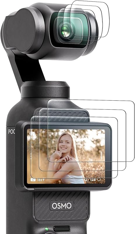 AMAZEAR 6 Pièces Protection Ecran pour DJI Osmo Pocket 4/3 LCD + Objectif Verre Trempé(3+3), Accessoires OSMO Pocket 4/3 - Vitre Protecteur 0,3mm Dureté 9H Anti-Rayure Anti-Trace Anti-Bulle
