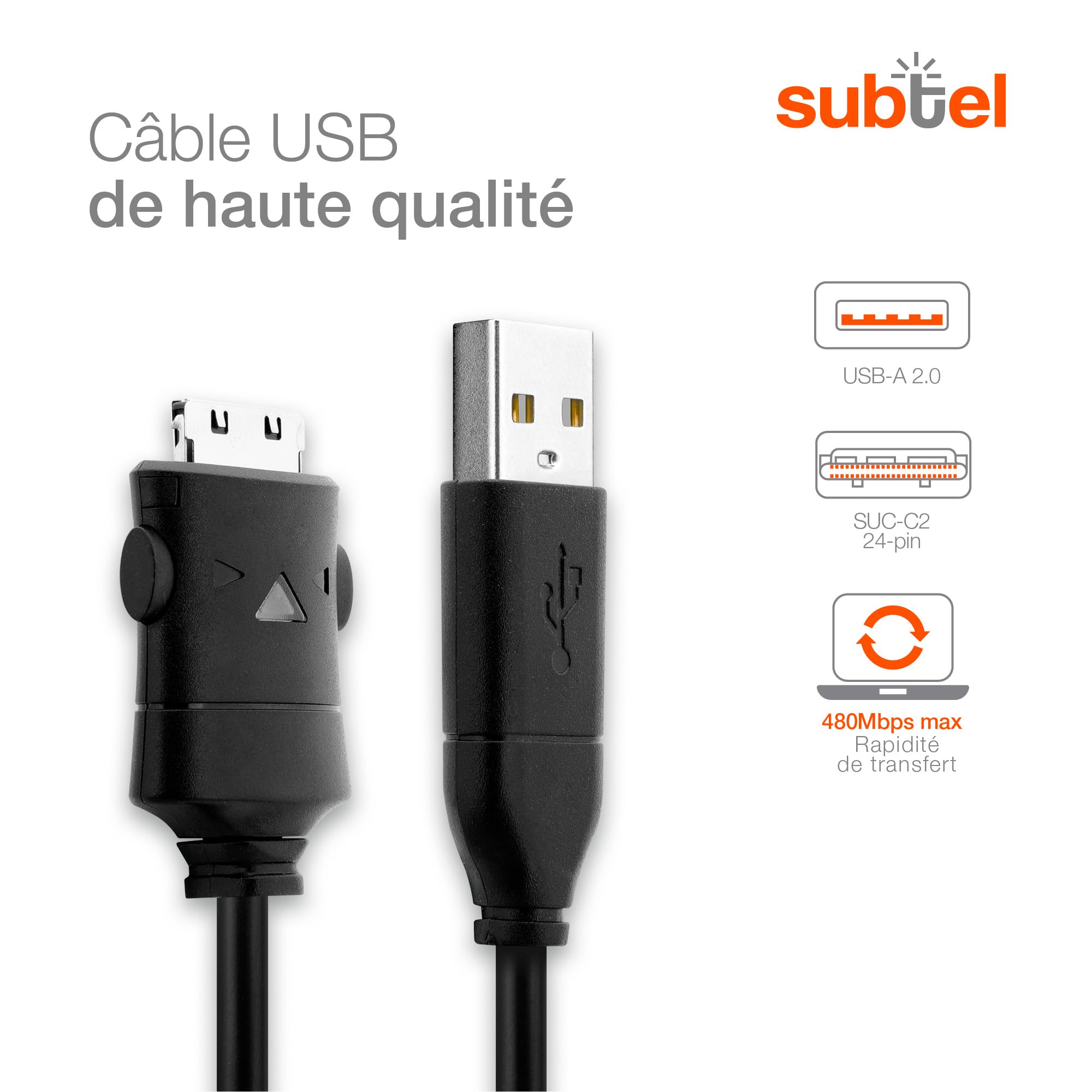 Câble USB De Données Pour LG M6100, MX800, U990... - Longueur 1m (100cm), Noir - Neuf