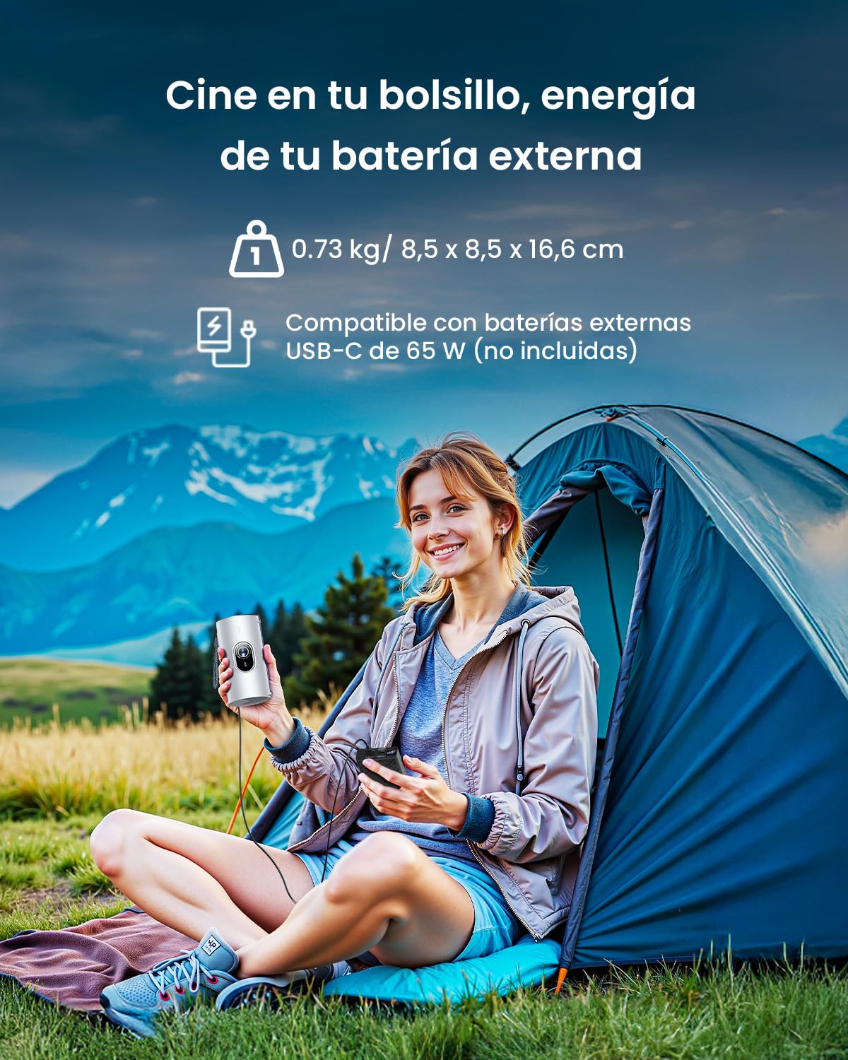 JMGO PicoPlay 1080P Proyector portátil Inteligente, GTV, Netflix, 400 ISO Lúmenes, 8W Dolby Digital, 3D Activo, HDR10, Mini proyector con Wi-Fi y Bluetooth para hogar, Exterior, Incluye Filtro óptico