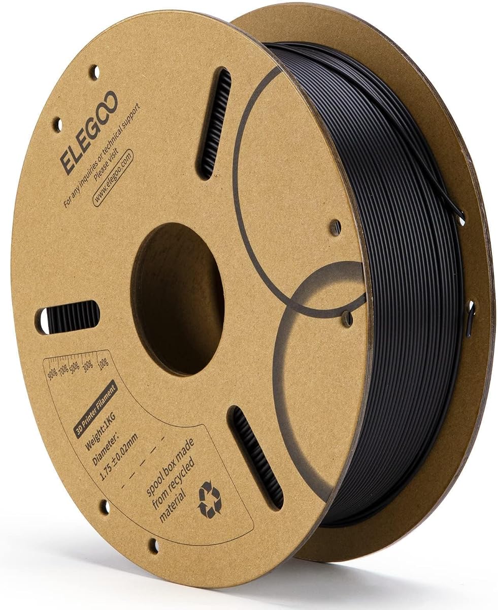 ELEGOO PLA 3D Printer Filament 1.75mm Black 1KG | Dimensional Accuracy +/- 0.02mm, 1kg Cardboard Spool(2.2lbs) 3D Printing Filament, Fits for Most FDM 3D Printers