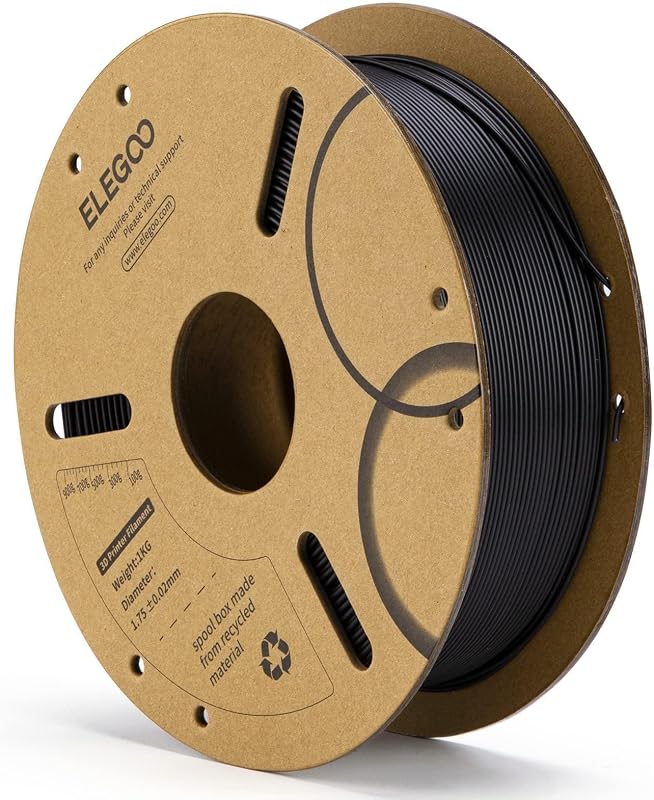 ELEGOO PLA 3D Printer Filament 1.75mm Black 1KG | Dimensional Accuracy +/- 0.02mm, 1kg Cardboard Spool(2.2lbs) 3D Printing Filament, Fits for Most FDM 3D Printers