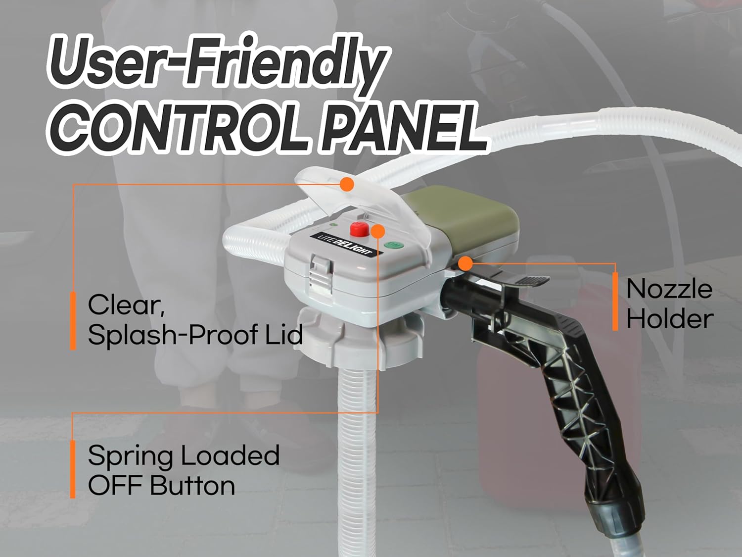 [LITE DELIGHT] Transfer Pump w/Auto-Stop Overfill Protection for Fuel, Water & More, 2.4 GPM, AA Battery Included, Ergonomic Nozzle, Universal & VP Racing Can Adapters, 51” Hose, PLUS a Manual Siphon