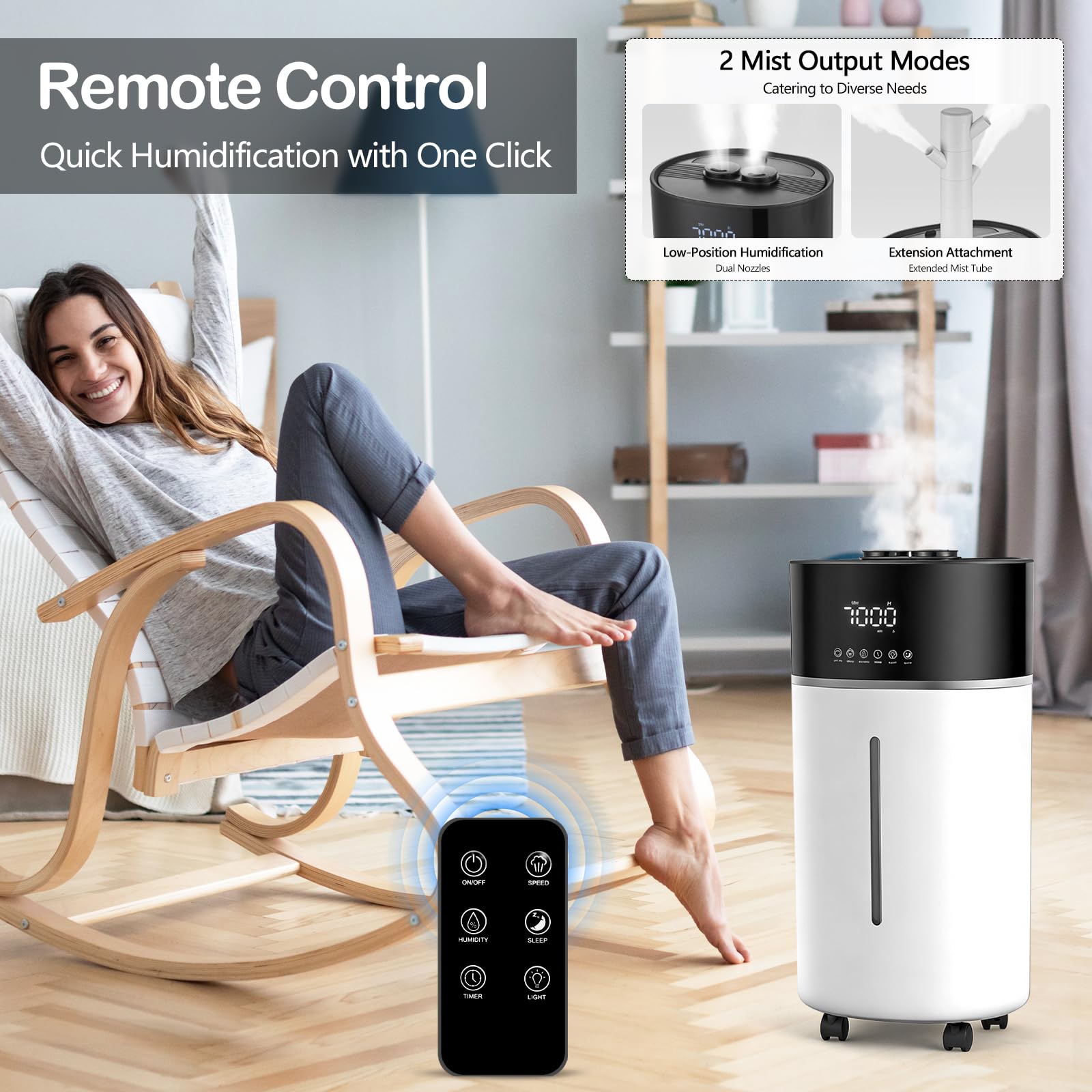 Humidificateur d'Air Chambre 18L, Diffuseur Huiles Essentielles Intelligent pour Chambres Humidifier Chaud/Froid pour Pièces Jusqu'à 200m² et Plantes et Usage Commercial