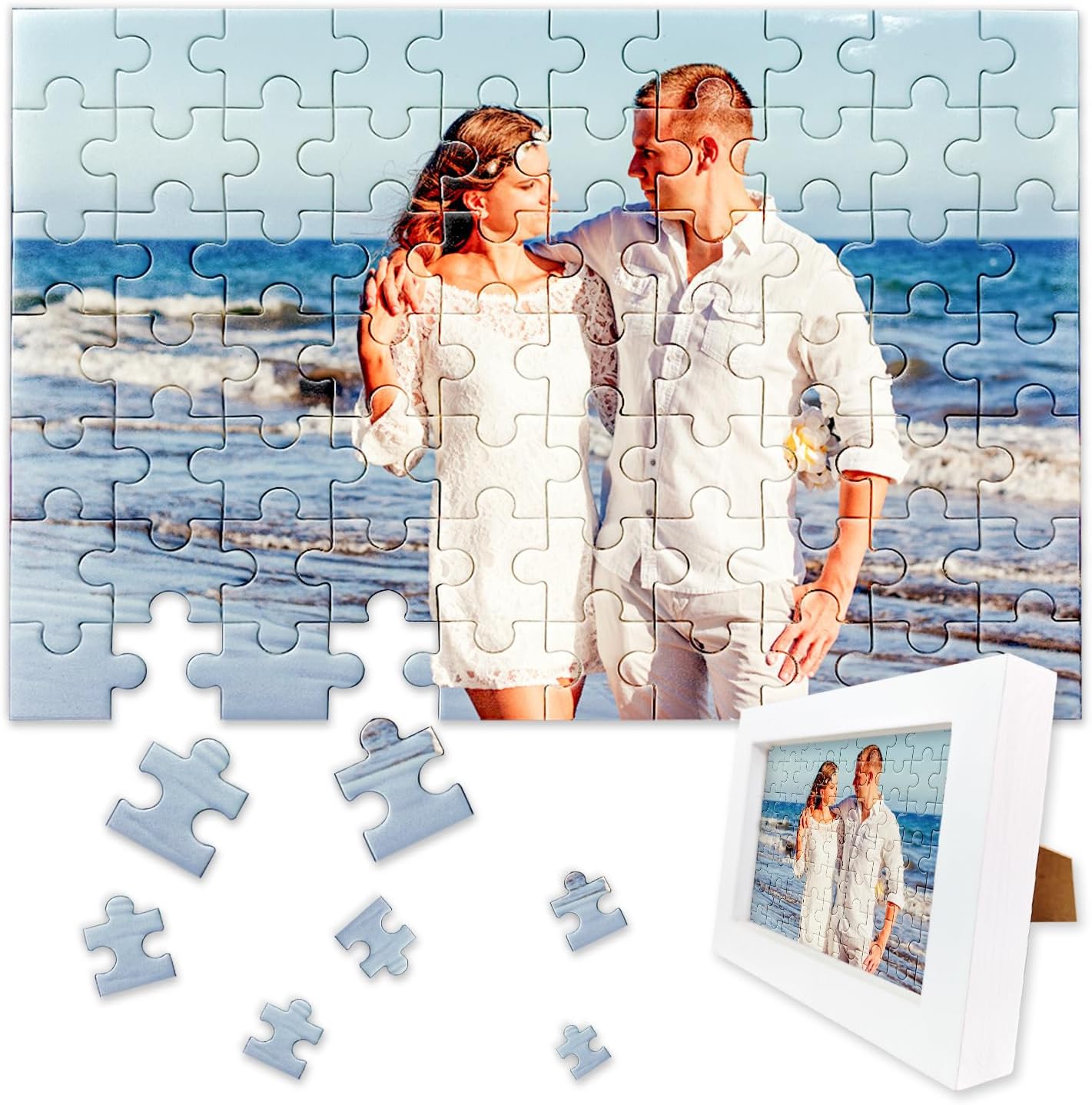 Personalised Jigsaw Puzzles for Adults 70 Piece(6''x8''),Personalised Puzzle with White Frame,Custom Puzzle Wooden Photo Jigsaw,Ideas Gifts for Family,Pet,Wedding,Graduate,Birthday,Valentine's Day