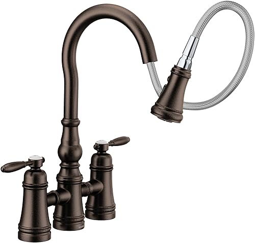 Miniatura 9 de Moen S73204ORB Weymouth - Grifo de cocina con puente desplegable de dos manijas, bronce aceitado
