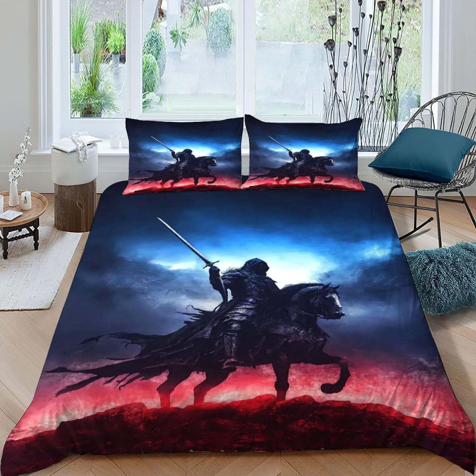 Knight Sword Bedding Set Theme Bedspread Gothic Themes Duvet Cover Set Chic Breathable Quilt Cover Universal for All Seasons with Pillow King（220x240cm）