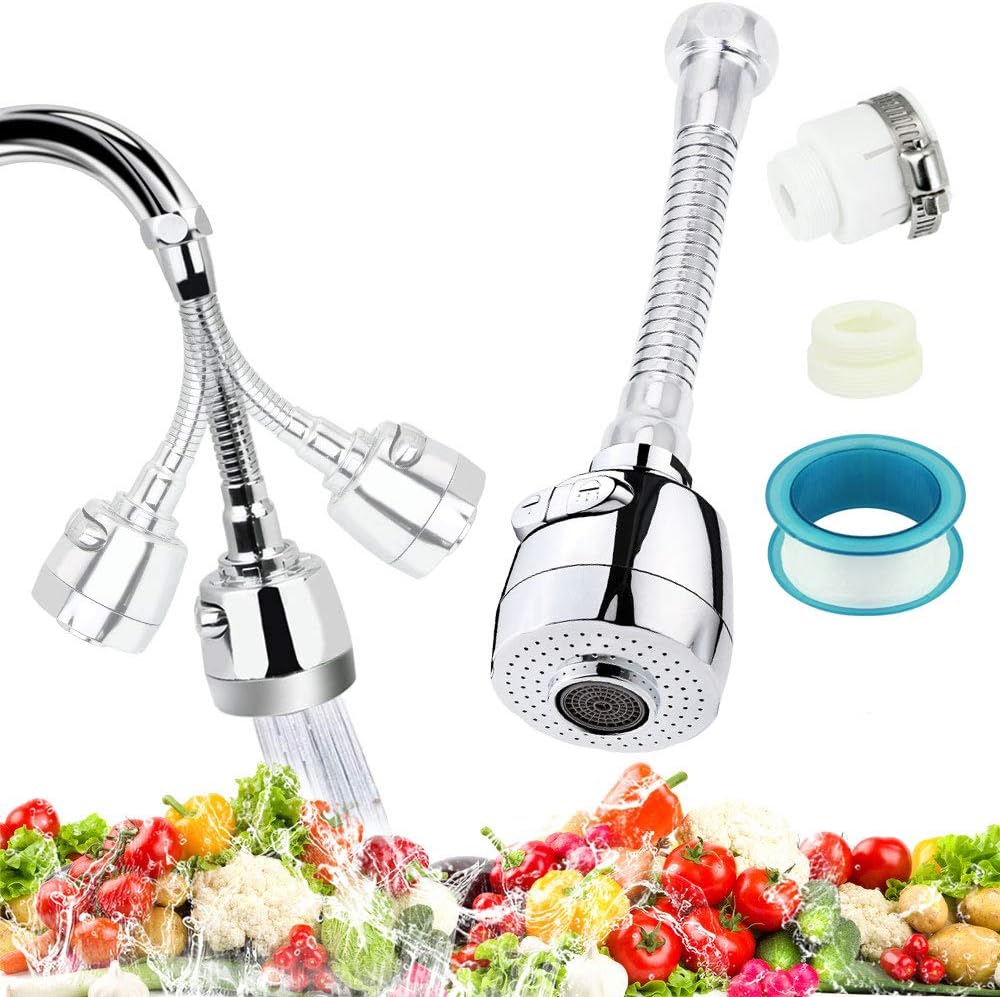 Kbnian Tap Aerator Set 360°Swivel Faucet Extension Pipe with 16-22mm Female 24mm Male Tap Adapter Water Saving Mixer Tap Spout Aerator Nozzle for Kitchen Sink Bathroom Basin Tap Diffuser Replacement