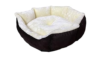 Poofy Dog and cat Bed Medium Size Dual Color Cream-Black Color Mink Fabric Ultra Soft Micro Fiber Filling Anti Skid Base Machine Washable Pet Bed for Dogs and Cats