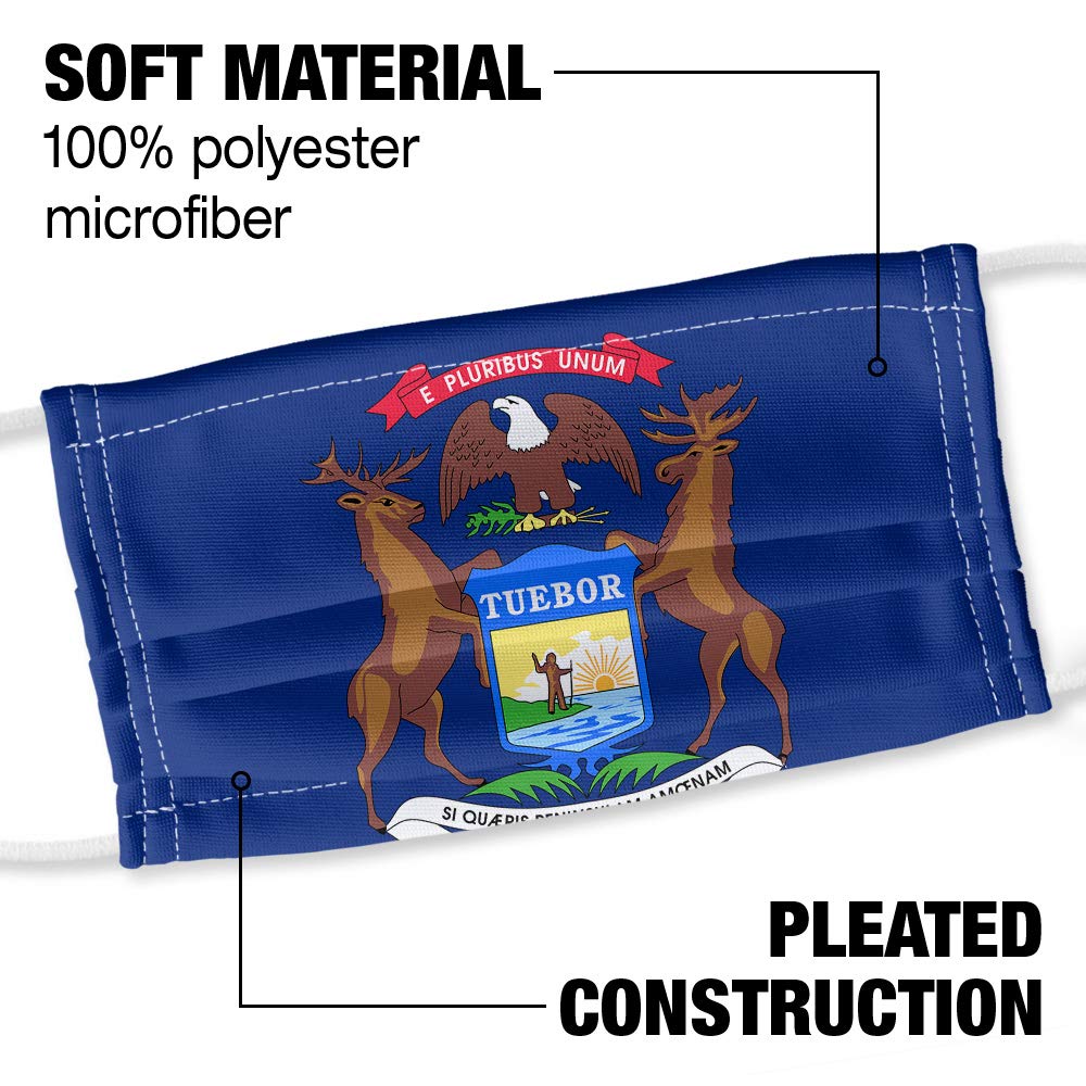 Michigan Flag 1-Ply Reusable Face Mask Covering with Adjustable Nose Wire, Unisex