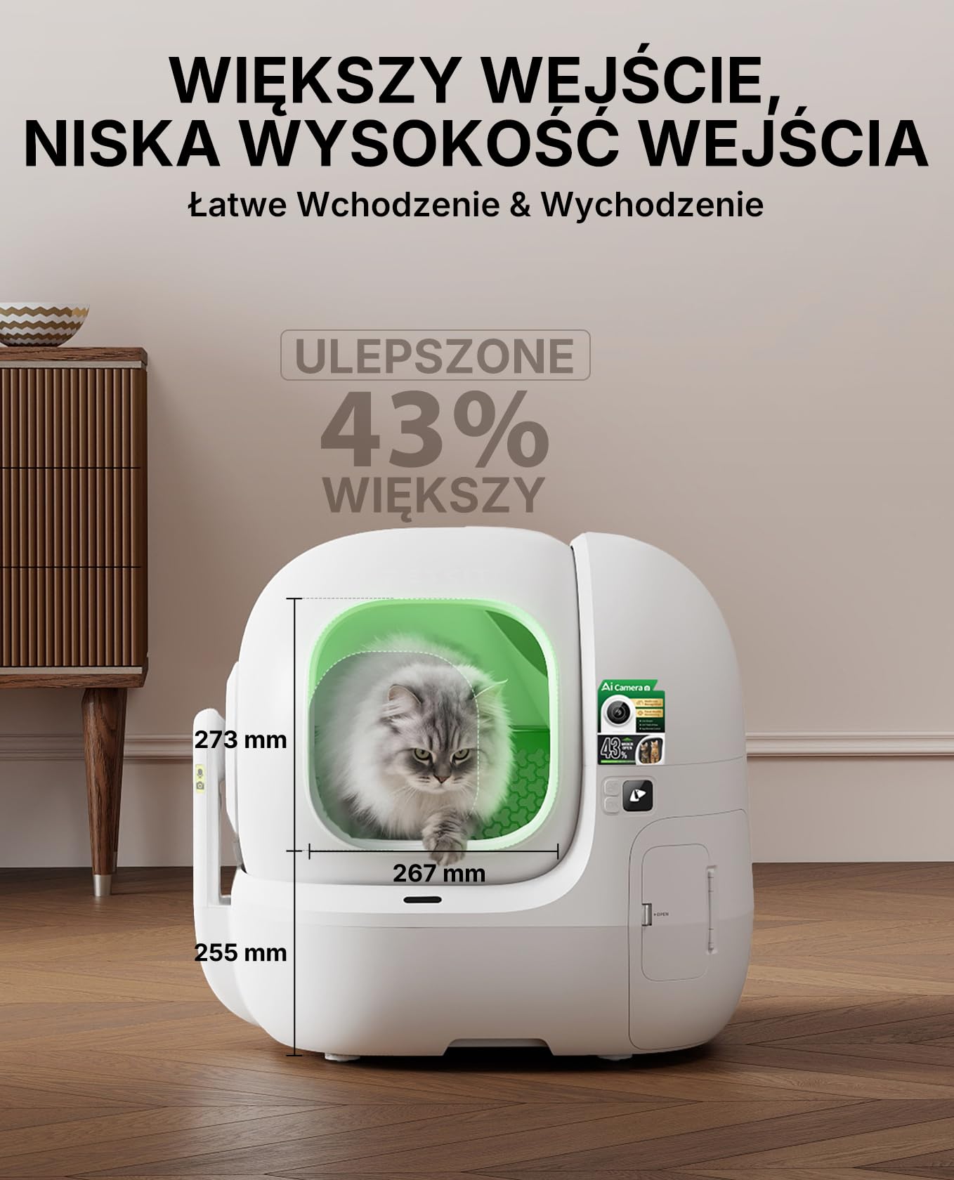 PETKIT PUROBOT MAX PRO 2 Samoczyszcząca Kuweta dla Kota, Większe Wejście, Kamera AI, Automatyczna Kuweta dla Kota, 2.4G i 5G Wifi, Kontrola Aplikacji, Eliminacja Zapachów, 76L, dla Różnych Kotów
