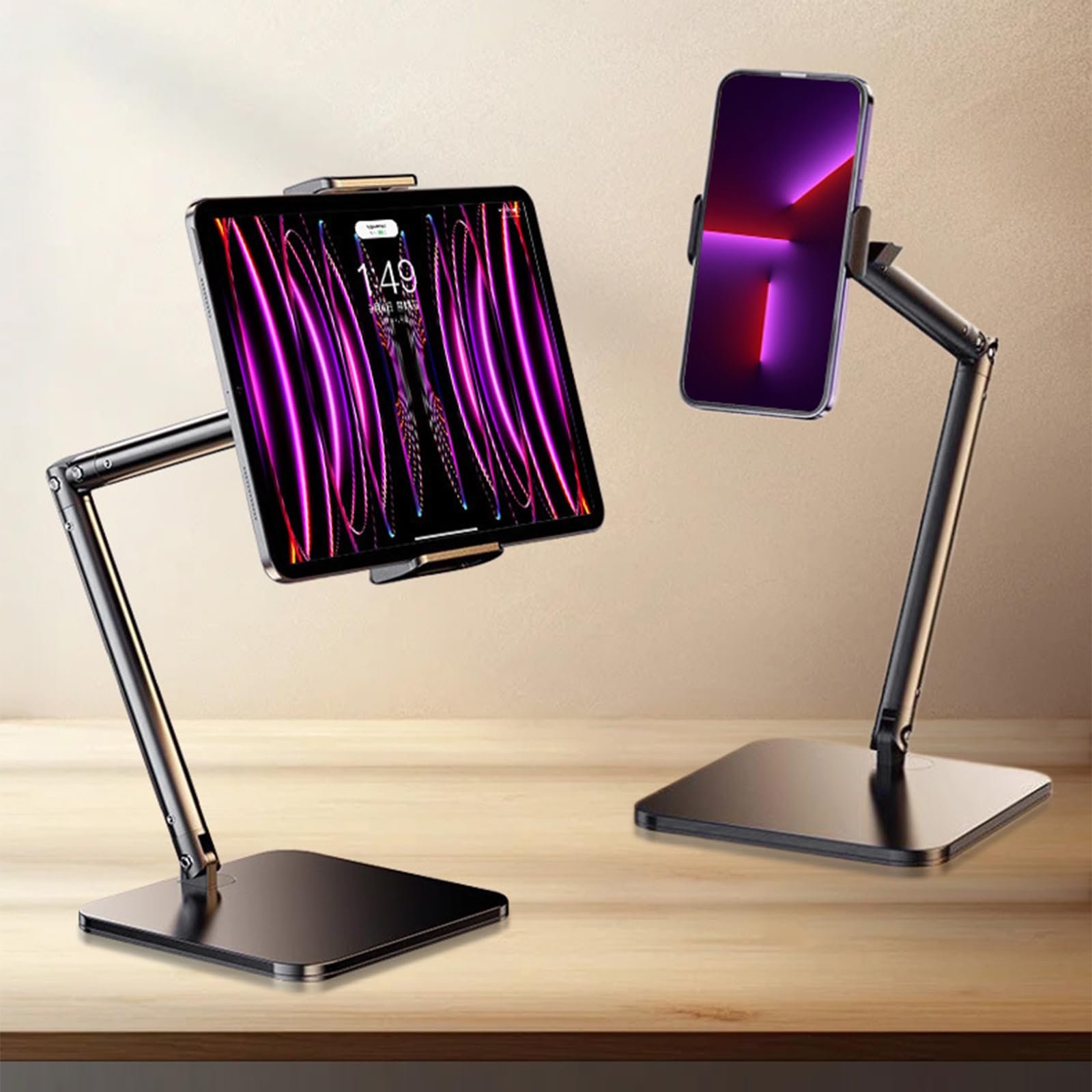 Soporte de teléfono para escritorio, soporte ajustable de altura en ángulo, soporte universal de aluminio para teléfono móvil
