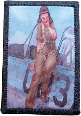 Vintage Pinup Girl Airplane Morale Patch Removable Hook and Loop for Molle Gear, Operator Hat, Rucksack, Pack Bag, Backpack, Made in The USA