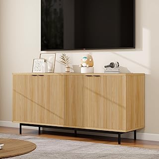 Vipbear Modern TV Stand for 65 Inch TV,Entertainment Center with Storage Cabinets and Adjustable Shelves, Media Console Table, Wood Television Furniture for Living Room, Bedroom, Natural Wood