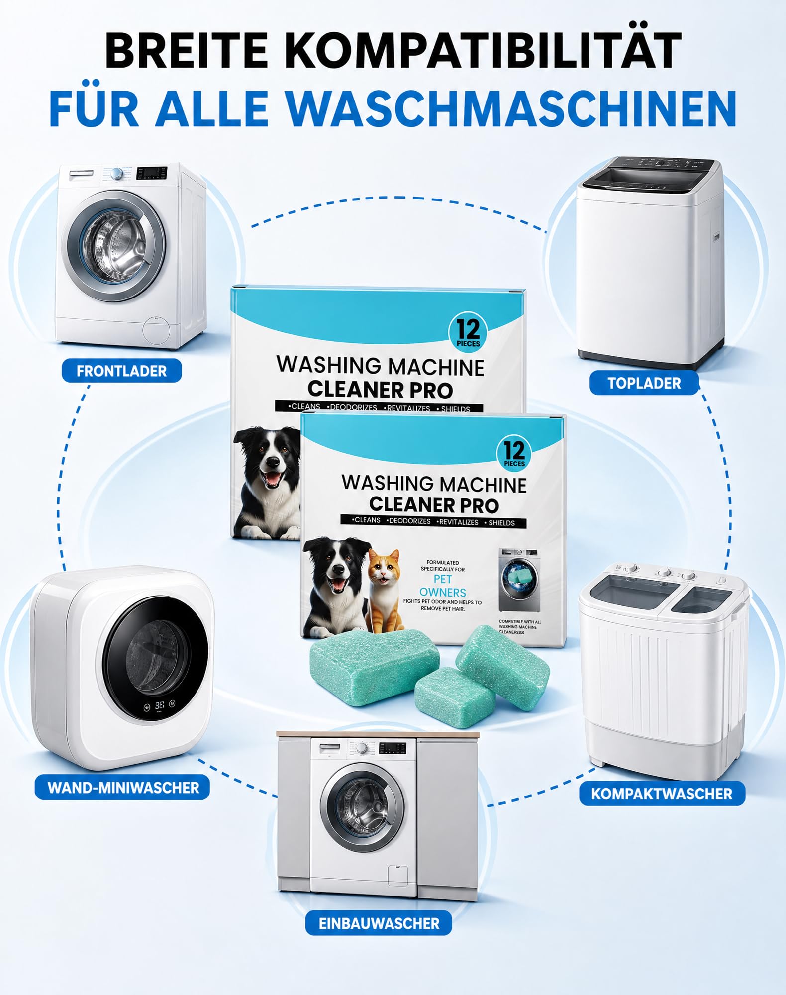 Fellex Waschmaschinenreiniger Pro, 36 pcs mit Keratinase Tierhaare | KeraCLEAN Reiniger Hundedecken-Tiefenwirksame Tabs löst Tiergerüche und Schmutz in Trommel und Dichtungen nach Haustierwäsche