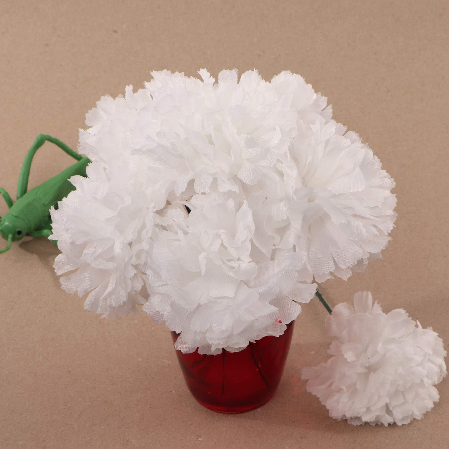 Larksilk White Silk Carnation Heads - 3.5” Faux Flowers with 5” Detachable Stems - Realistic Silk Artificial Flowers for Wedding Bouquets, Centerpieces, & Outdoor Event Floral Arrangements - 100 Count