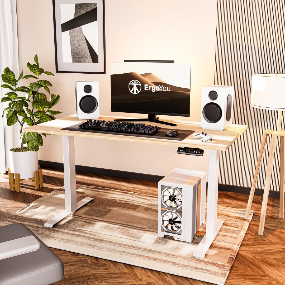 ErgoYou Electric Height Adjustable Standing Desk – Dual Motor 2 Stage – 125 Kg Max Weight Capacity – E9 Series – Ergonomic Sit Stand Computer Desk – Maple – 47 x 23.5 Inches