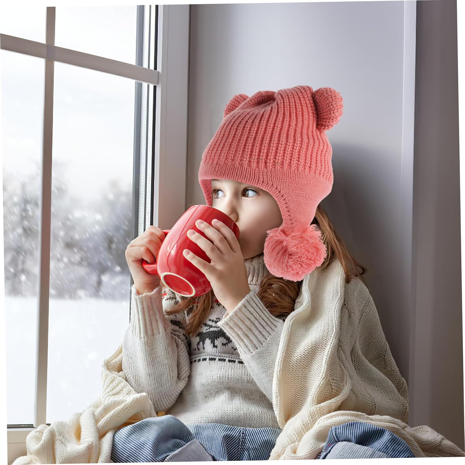 Totority Boy Girl Winter Hat with Cute Bear Ears Soft Knitted Cap for Boy Girl Windproof and Warm for and Cold Weather Pink s