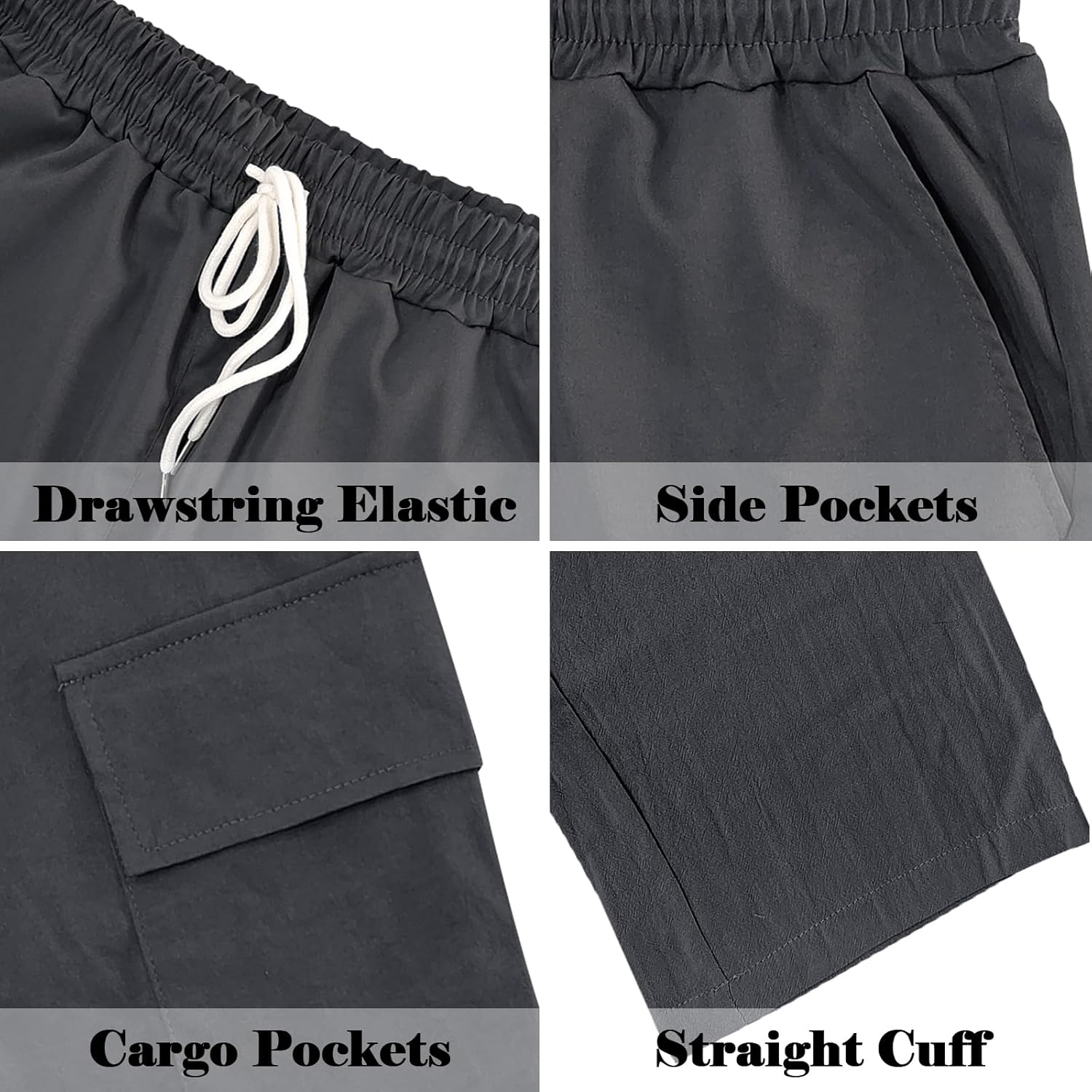 Mens Casual Cargo Pants Summer Vacation Lightweight Drawstring Pants Elastic Waist Beach Yoga Trousers with Pockets - Image 7