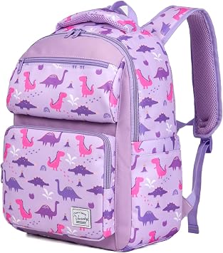 VASCHY Backpack for Girls, Kids Cute Kindergarten Preschool Children 12L Small Backpack Bookbag for School Travel Lilac Dinos