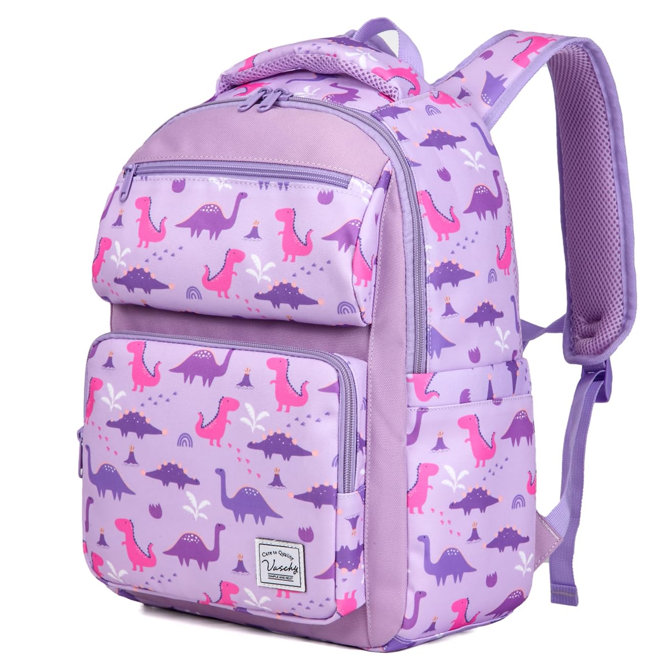 VASCHY Backpack for Girls, Kids Cute Kindergarten Preschool Children 12L Small Backpack Bookbag for School Travel Lilac Dinos