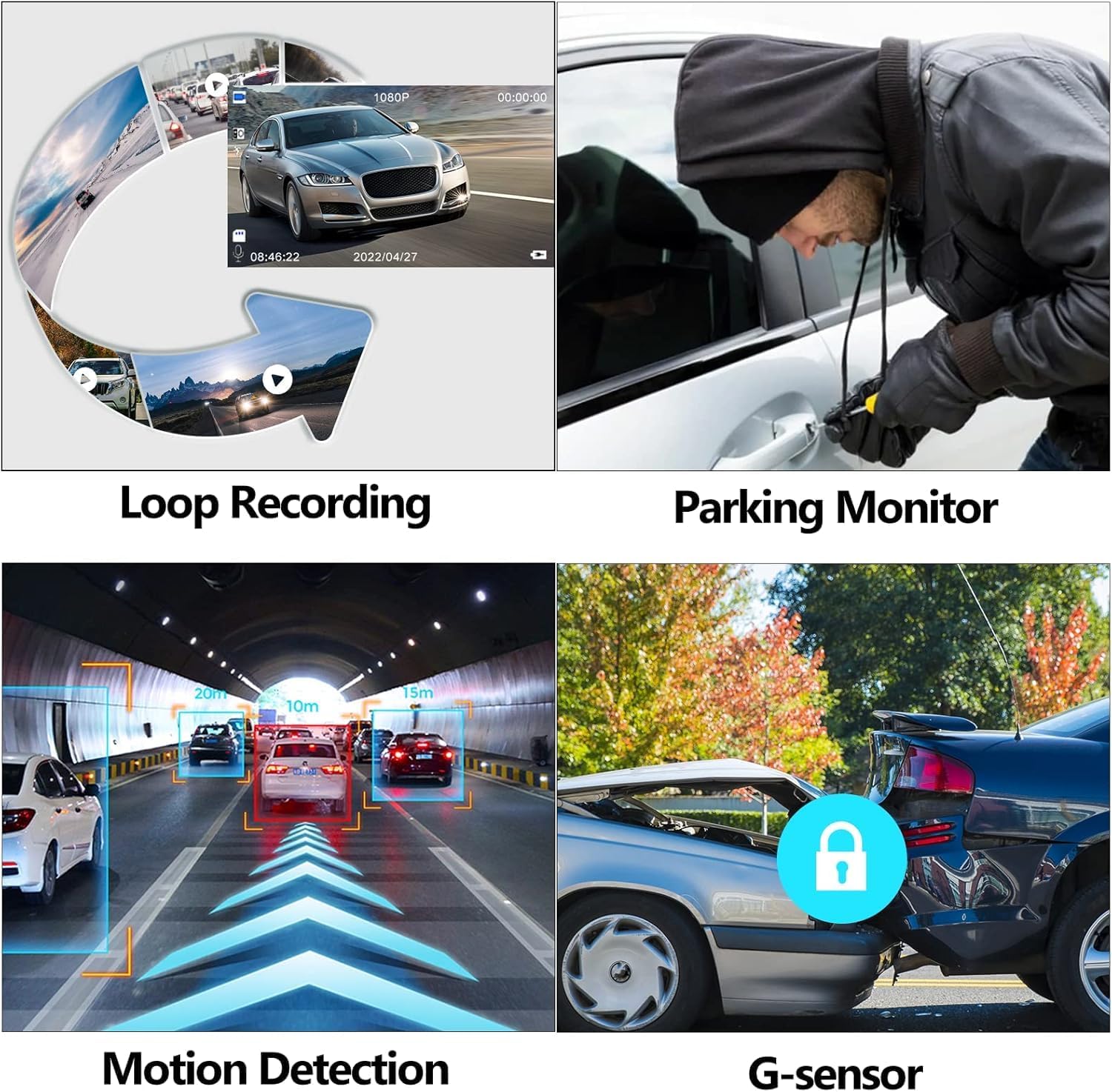 4.5 Inch Mirror Dash Cam Front and Rear Backup Camera, 1080P FHD Rear View Mirror Camera for Cars, Dual Lens 150° Wide Angle, Loop Recording, Night Vision, Motion Detection, Parking Assistance