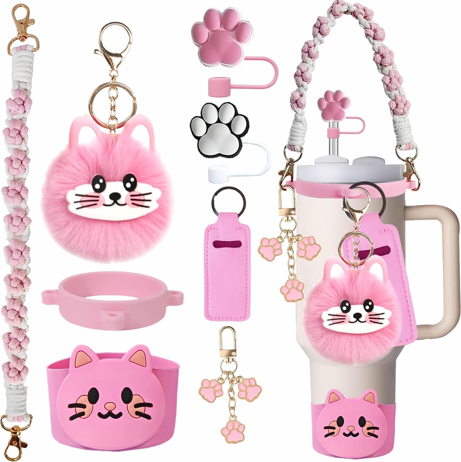 Accessories for Stanley Cup 30/40oz, Cat Paw Straw Topper Charms Set