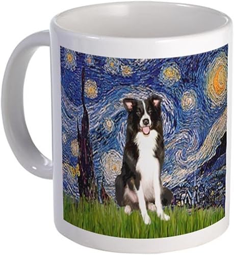 Taza de 11 onzas – Starry Night Border Collie Mug – S White "