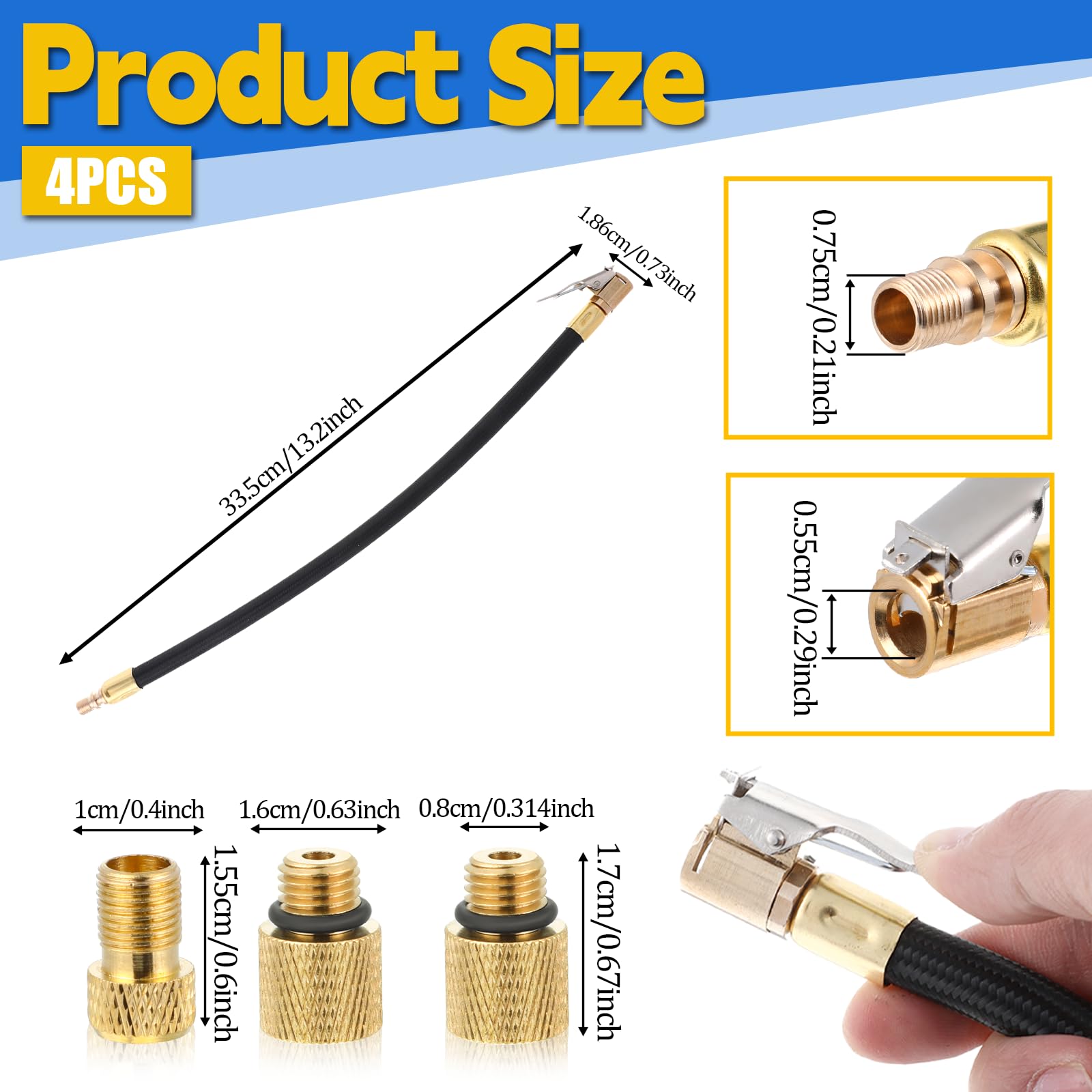 Adapter węża do pompowania opon, 35cm Inflator Pompka Wąż Adapter węża powietrznego Przedłużacz wentylu do wentylu samochodowego Pompka, Rower, Motocykl, Opony samochodowe, Pompka