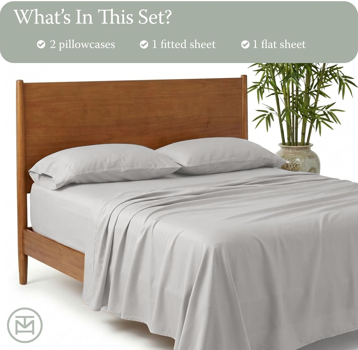 Threadmill Luxury Viscose Made from Bamboo Sheets King Size | Hotel Like Soft with Deep Pockets Breathable and Cooling for Mattress Bedding Light Grey