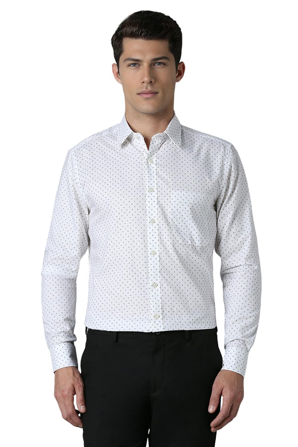 Louis PhilippeMen's Cotton Slim Fit Polka Dots Shirt
