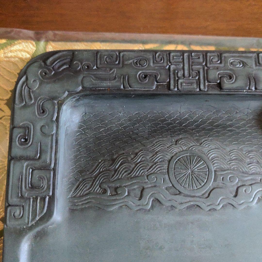 中国 緑端渓硯 中国 書道具 端渓硯 緑端渓 唐木箱付 C R7141