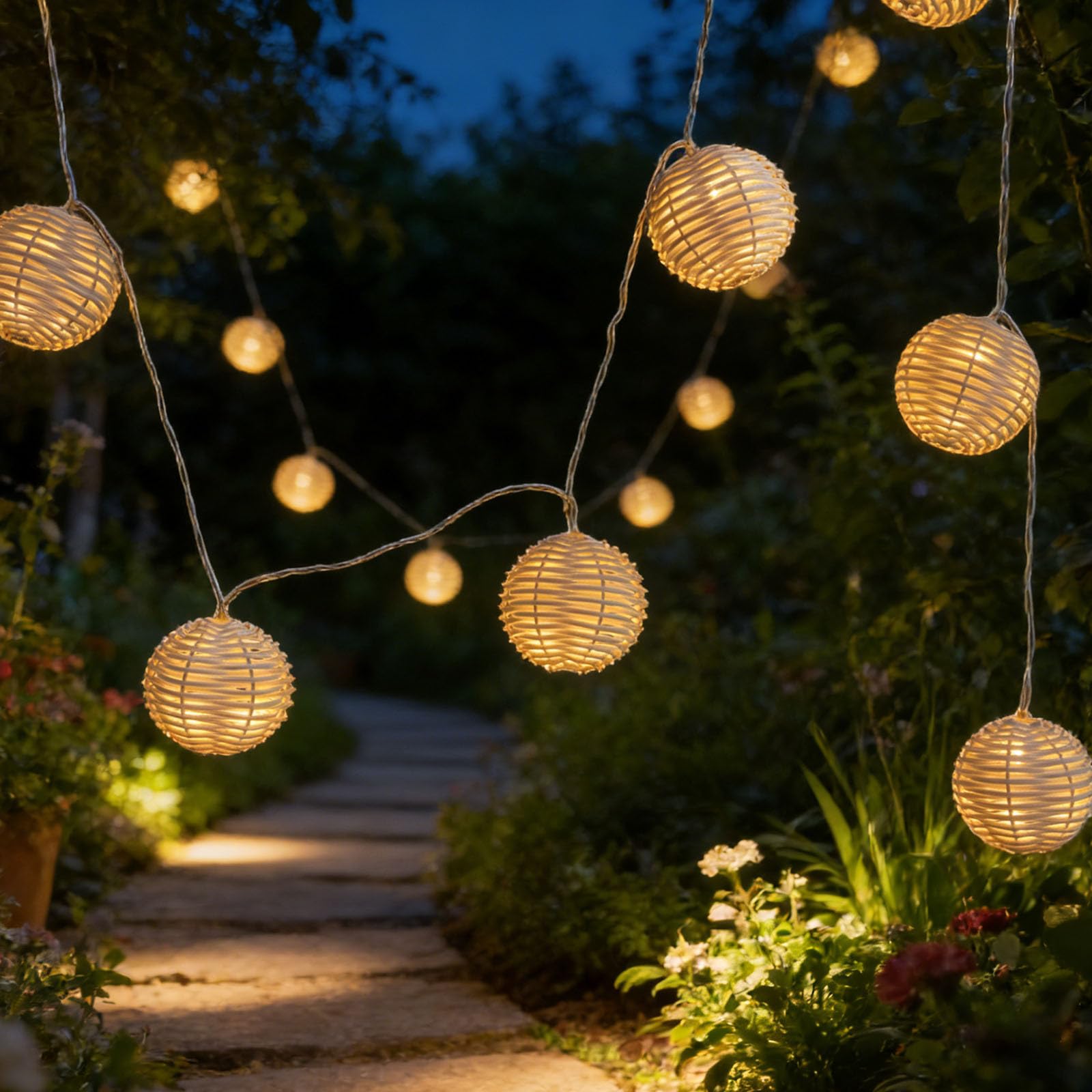 Anneome Dekoracyjne lampki choinkowe: 7,6 stopy/90,6 cala, 10 diod LED, wiszące, rattanowe, kula, lampki choinkowe w stylu boho, do sypialni, ogrodu, patio, pergoli, dekoracji wnętrz